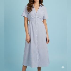 Old Navy Blue & White Striped Midi Shirt Dress Size Small Nautical